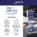 Mastic auto/bateau - BOSTIK - Fixpro MSP 104 - Colle et joint - Résiste intempéries et eau de mer - Blanc - 290 ml