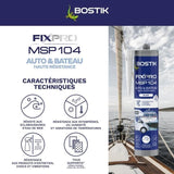 Mastic auto/bateau - BOSTIK - Fixpro MSP 104 - Colle et joint - Résiste intempéries et eau de mer - Blanc - 290 ml