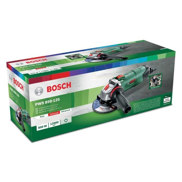 Meuleuse a main Bosch - PWS 850-125 + AVH (LivrÈe dans un carton 1 poignÈe anti-vibration, 1 capot de protection)