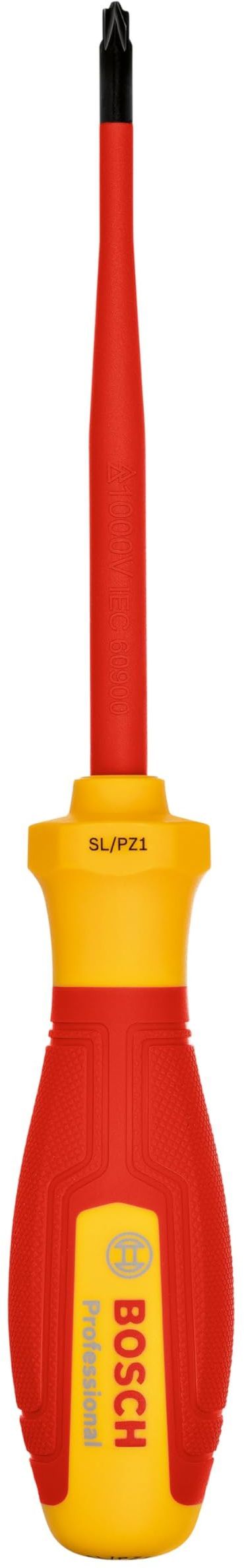 Bosch Professional tournevis VDE plat/PZ1x100 (certifié jusqu'a 1 000 V, isolé avec un élastomere thermoplastique (TPE))
