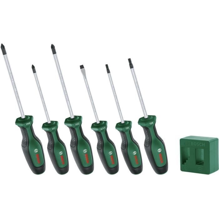 Bosch - Set de 6 tournevis Premium avec magnétiseur (6 tournevis en acier S2 extra dur  magnétiseur démagnétiseur)