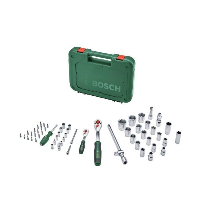 Bosch Set de 57 cliquets 1/4 + 1/2 (pour divers bricolages  55 accessoires  couple élevé  Softgrip  coffret de transport)