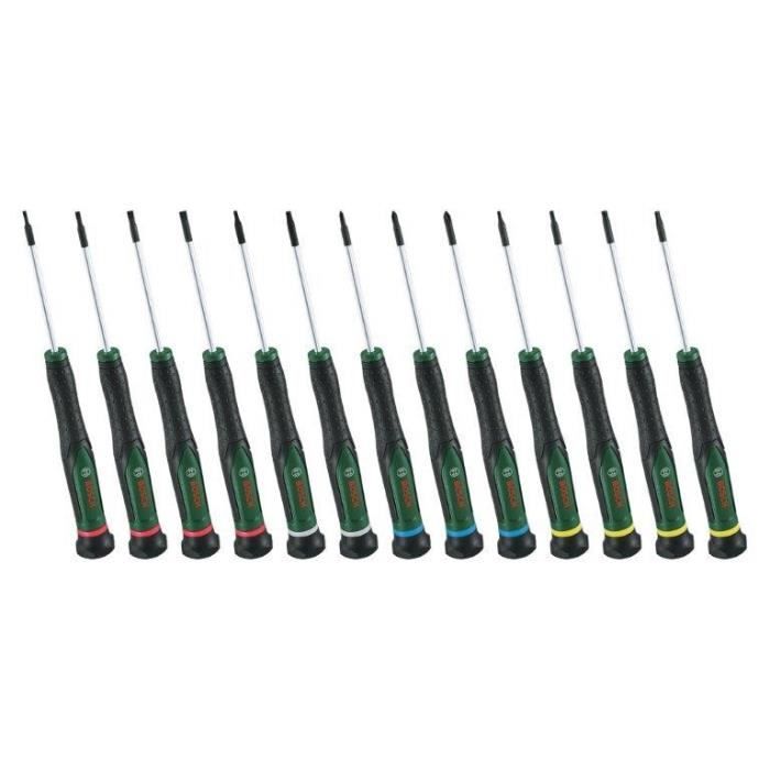 Bosch Set de tournevis 13 pcs (pour bricolage/modélisme/artisanat  embouts précis et magnétiques  PH/TX/HEX/SL)