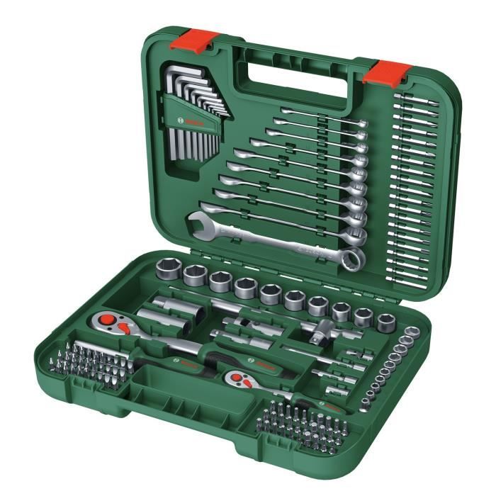 Bosch Set d'outils a main Advanced 132 pcs (pr tâches de fixation difficiles  clés/clés mâles/cliquets/tournevis  accessoires)