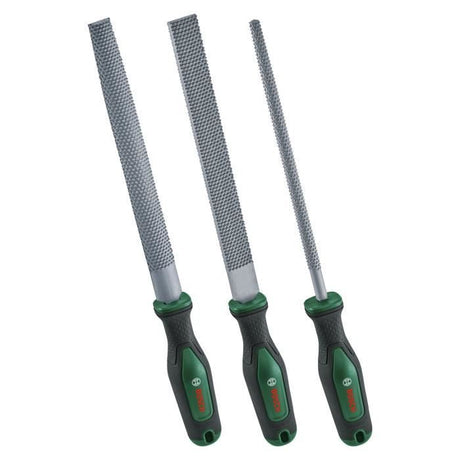 Bosch Set de 3 râpes (râpes a bois robustes plates/rondes/demi-rondes  acier au carbone dur)