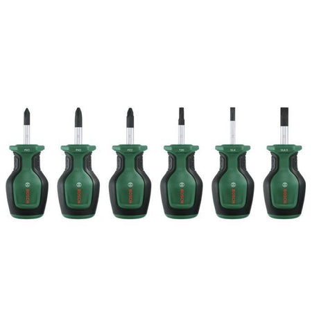 Bosch Set de 6 tournevis courts (pour endroits restreints  PH/PZ/TX/Plat  acier S2  couple élevé  embout magnétique)