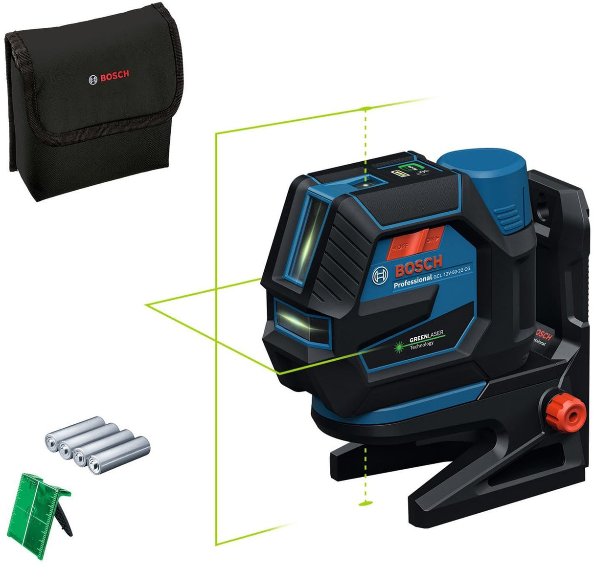 Bosch Professional laser combiné GCL 12V-50-22 CG (jusqu'a 50m, Dual Power, support RM 20, 4 piles 1,5V LR6 (AA), housse)