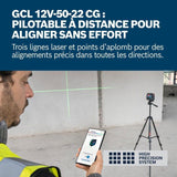 Bosch Professional laser combiné GCL 12V-50-22 CG (jusqu'a 50m, Dual Power, support RM 20, 4 piles 1,5V LR6 (AA), housse)