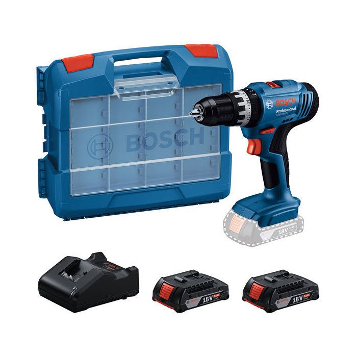Perceuse a percussion sans fil BOSCH PROFESSIONAL - GSB 18V-25 - 2 batteries GBA 2,0Ah + chargeur GAL 18V-20 + 63 accessoires