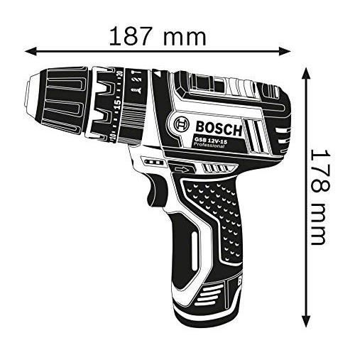 Perceuse-visseuse a percussion Bosch Professional GSB 12V-15 + 10 accessoires + 2 batteries 2,0Ah + Coffret