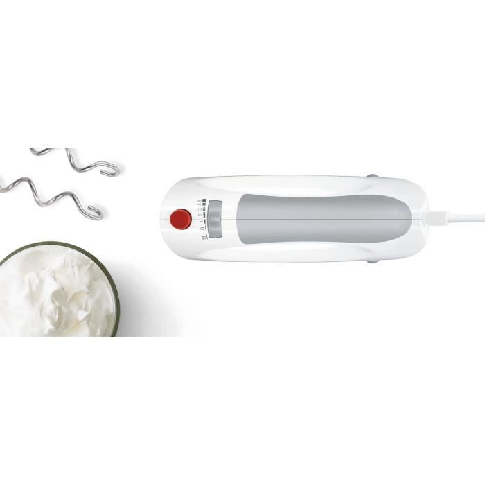 Batteur BOSCH CleverMixx MFQ3530 - 450 W - 5 vitesses - 2 fouets / 2 crochets pétrisseurs inox - Blanc / Gris