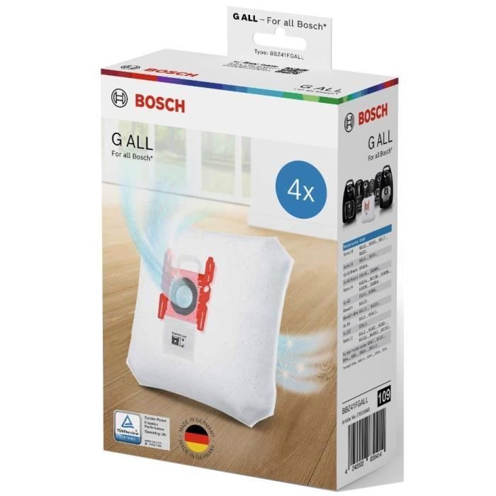 Sacs d'aspirateur - BOSCH - BBZ41FGALL - PowerProtect Type G ALL avec charbon actif - Lot de 4 sacs + 1 filtre