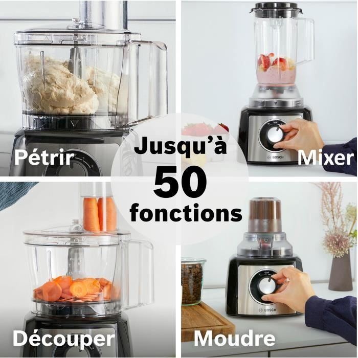 Robot multifonctions BOSCH MULTI TALENT MCM3501M - Noir et inox - 800 W - 2 vitesses + fonction pulse