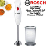 Mixeur plongeant CleverMixx MSM24100 - BOSCH - 400W - Pied détachable inox - 1 vitesse - Bol mixeur - Blanc