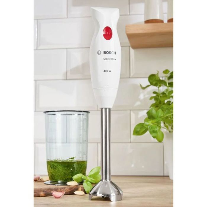 Mixeur plongeant CleverMixx MSM24100 - BOSCH - 400W - Pied détachable inox - 1 vitesse - Bol mixeur - Blanc