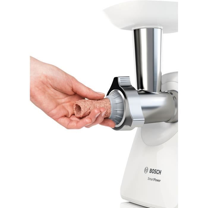 Hachoir a viande SmartPower - BOSCH - MFW2520W - 2 grilles de hachoir - Garnisseur de saucisses - Blanc