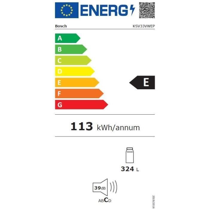 RÈfrigÈrateur pose-libre - BOSCH KSV33VWEP SER4 - 1 porte - 324 L - Blanc - Froid ventilÈ - Classe Ènergie E