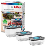 BOSCH - 3 boites de conservation sous vide hermÈtiques : 0,7L, 1,0L et 1,5L - Bac d'Ègouttement - Indicateur jour et mois - Tritan