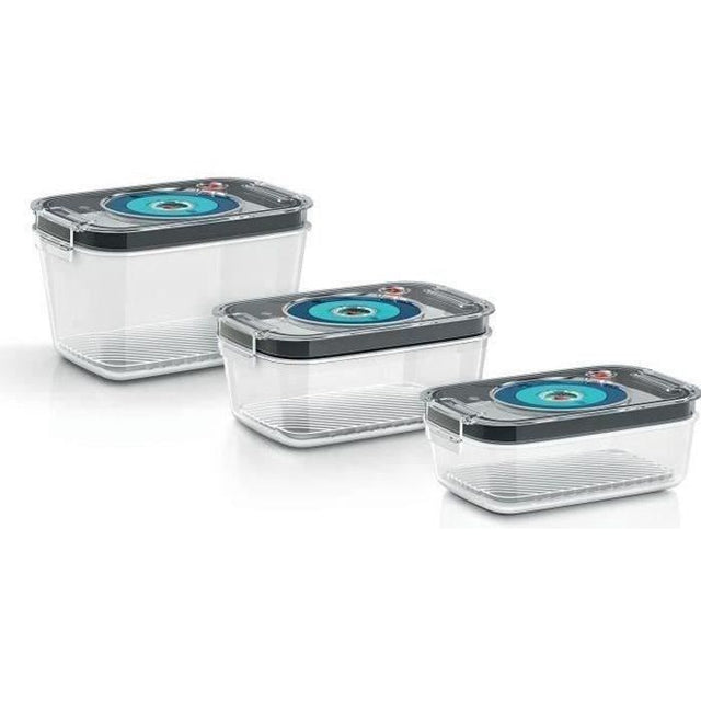 BOSCH - 3 boites de conservation sous vide hermétiques : 0,7L, 1,0L et 1,5L - Bac d'égouttement - Indicateur jour et mois - Tritan