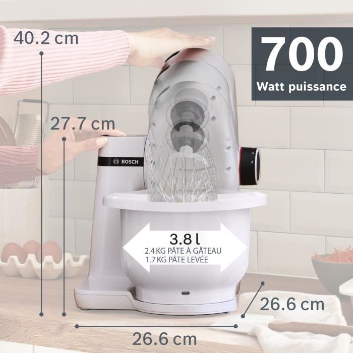 Robot pâtissier BOSCH Serie 2 MUMS2AW00 - 700 W - 4 vitesses - 3,8 L - Blanc