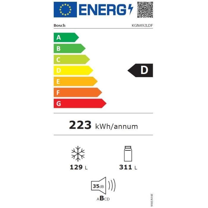 BOSCH Réfrigérateur congélateur KGN492LDF - Série 4 - Classe D - 440L - No frost