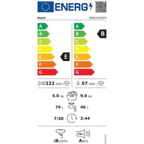 Lave-linge séchant BOSCH WNA144V0FR SER4 - 9 / 5 kg - Induction - L60cm - 1400 trs/min - Blanc