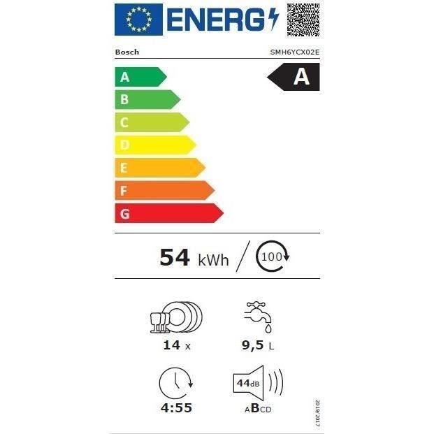 Lave-vaisselle tout encastrable BOSCH SMH6YCX02E SER6 - 14 couverts - 44 dB - Classe A - porte a glissieres - tiroir a couverts