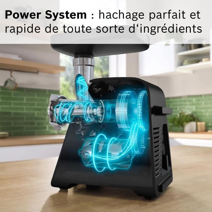 Hachoir a viande BOSCH Série 6 MFWS640B - 500 W - 3,5 kg/mn - 3 grilles de hachoir - Noir