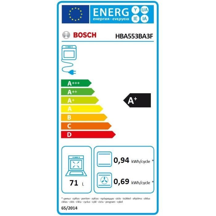 Four encastrable EcoClean - BOSCH SER4 - HBA553BA3F - Noir - 71 L - Classe Ènergie A+ - 59,5 x 59,4 x 54,8 cm