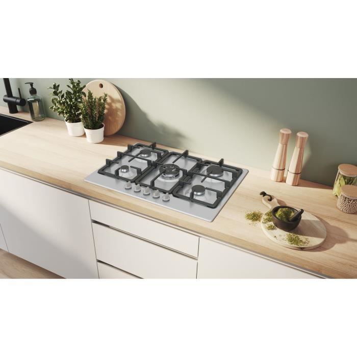 Table de cuisson a gaz - BOSCH Série 4 - 5 foyers - 52 x 75 x 4,5 cm - PGQ7B5K90 - Inox