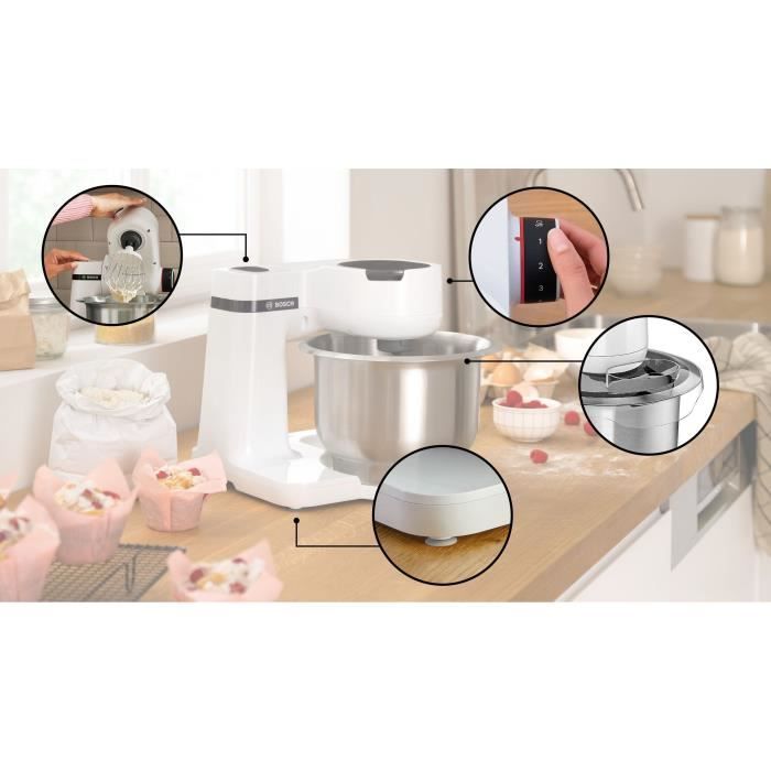 Robot pâtissier - BOSCH - MUMS2EW00E Serie 2 - 700 W - 4 vitesses - Blanc