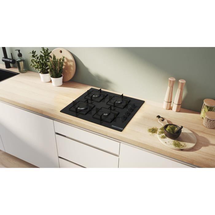 Table de cuisson a gaz - BOSCH Série 2 - 4 foyers - 52 x 59 x 5,4 cm - POP6B6K30 - Noir