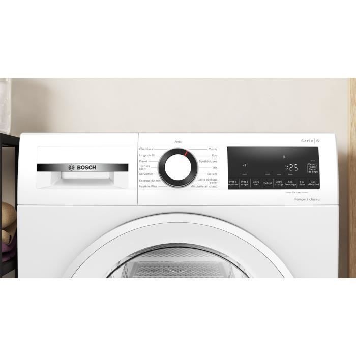 Seche-linge pompe a chaleur BOSCH WQG133DTFR SER6 - 8 kg - Induction - L60cm - Classe C - Blanc