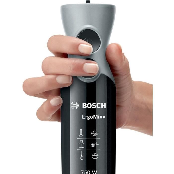 Mixeur Plongeant BOSCH ErgoMixx MSM67160 ñ Puissance de 750 W ñ Mini-hachoir et fouet inclus - Noir