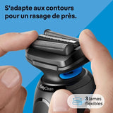 Rasoir électrique - BRAUN - SERIES 5 51-B1000s - 50 min d'autonomie - Noir/Bleu - Tete lavable