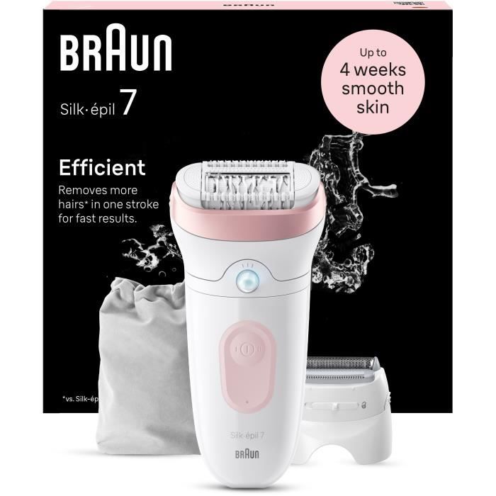 …pilateur Èlectrique - BRAUN - Silk-Èpil 7 - …pilation facile - Peau douce longue durÈe - 7-030 - Blanc / Rose