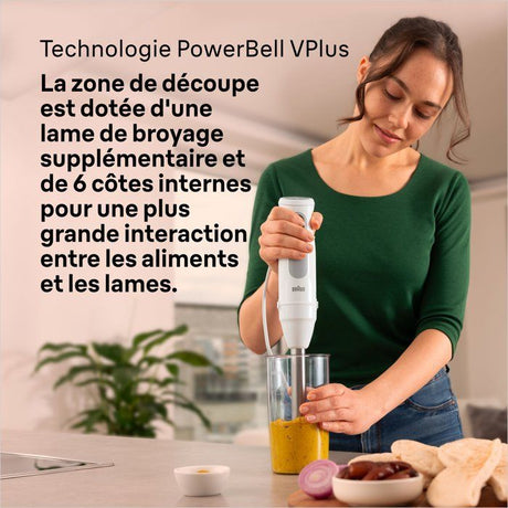 Mixeur plongeant - BRAUN - MultiQuick 5 - 1000 W - 21 vitesses - Gobelet 600 ml - Mini hachoir - Fouet - Blanc