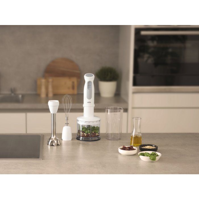 Mixeur plongeant - BRAUN - MultiQuick 5 - 1000 W - 21 vitesses - Gobelet 600 ml - Mini hachoir - Fouet - Blanc