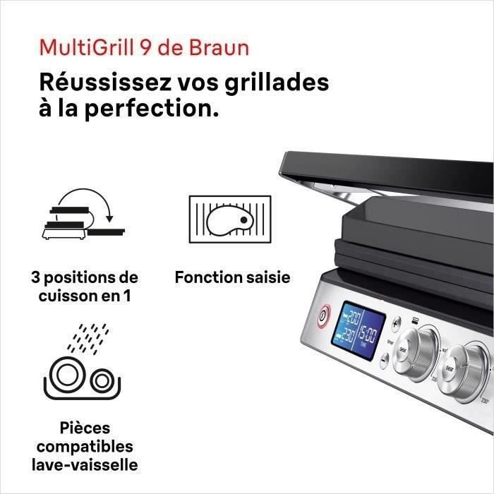 Grill multifonctions - BRAUN - Multi Grill 9 - 2000 W - 3 positions de chauffe - Noir / Acier