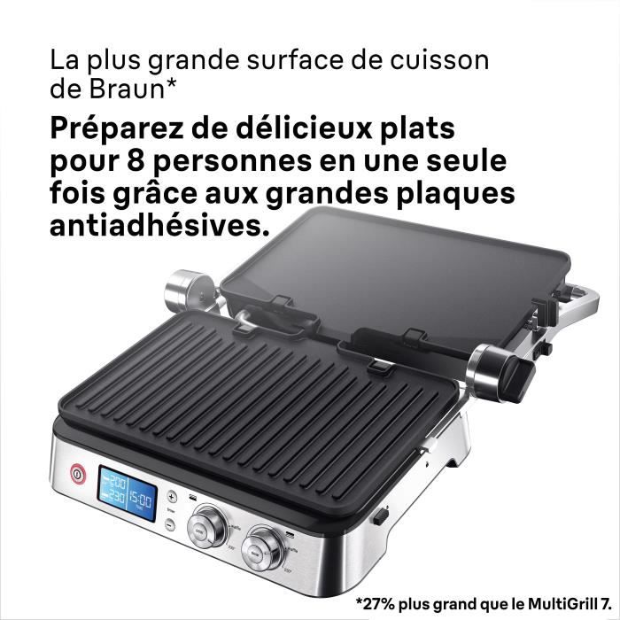 Grill multifonctions - BRAUN - Multi Grill 9 - 2000 W - 3 positions de chauffe - Noir / Acier