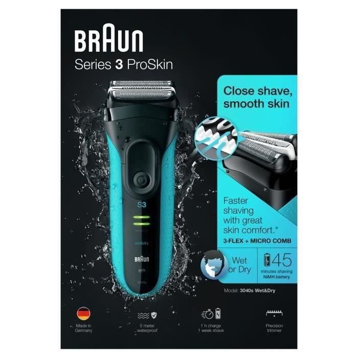 Rasoir Èlectrique BRAUN Series 3 ProSkin 3040s Wet & Dry rechargeable - Bleu