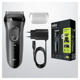 Rasoir Èlectrique sans fil BRAUN Series 3 Shave&Style 3000BT - outil 3 en 1 avec tondeuse a barbe - Noir