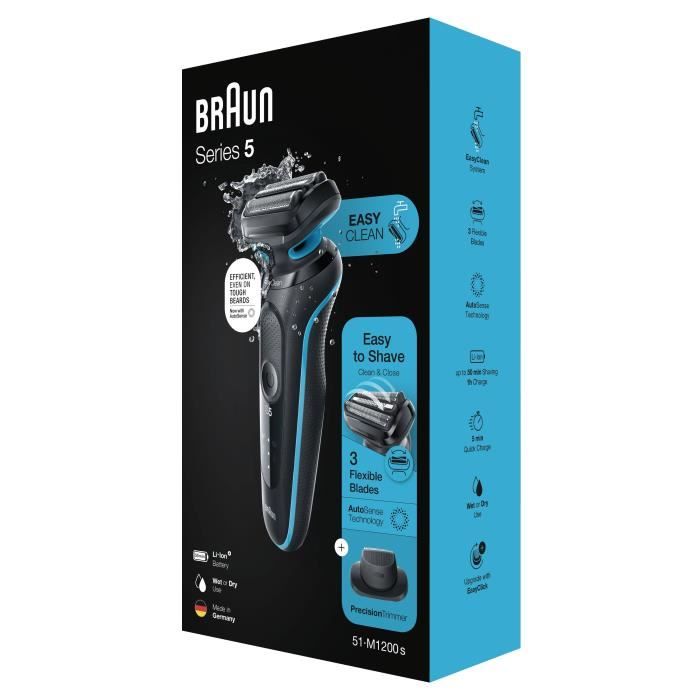 Rasoir Èlectrique Braun Series 5 51-M1200s avec tondeuse de prÈcision - Menthe