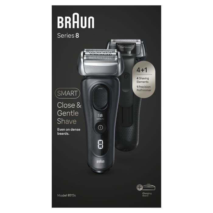 Rasoir - BRAUN - SERIES 8 8513s - 4 éléments rasage - Wet&Dry - 60 min - Noir