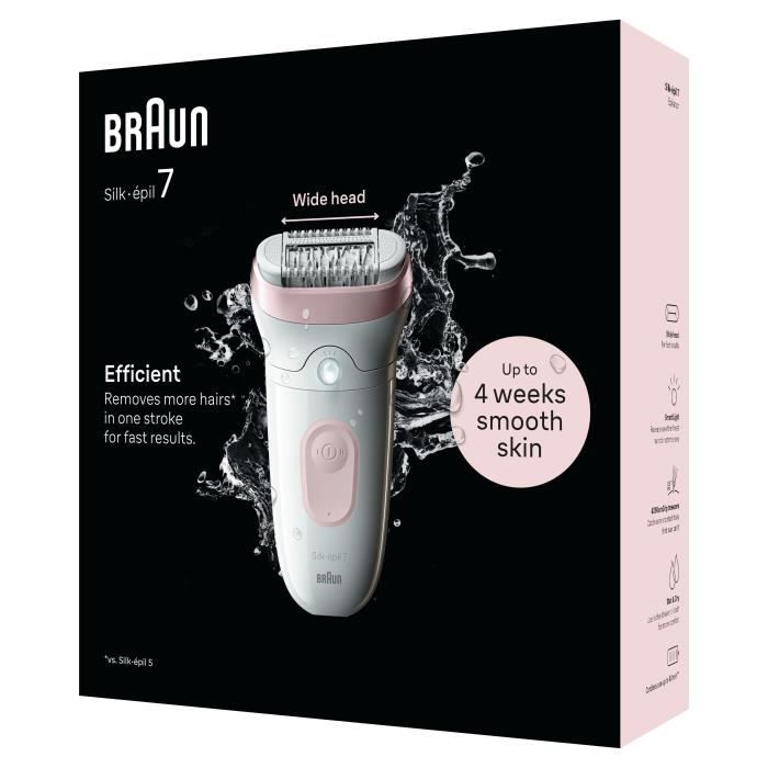 Épilateur électrique - BRAUN - SILK EPIL 7 SE 7-000 - 2 vitesses - Sans fil - 40 min - Blanc / Rose