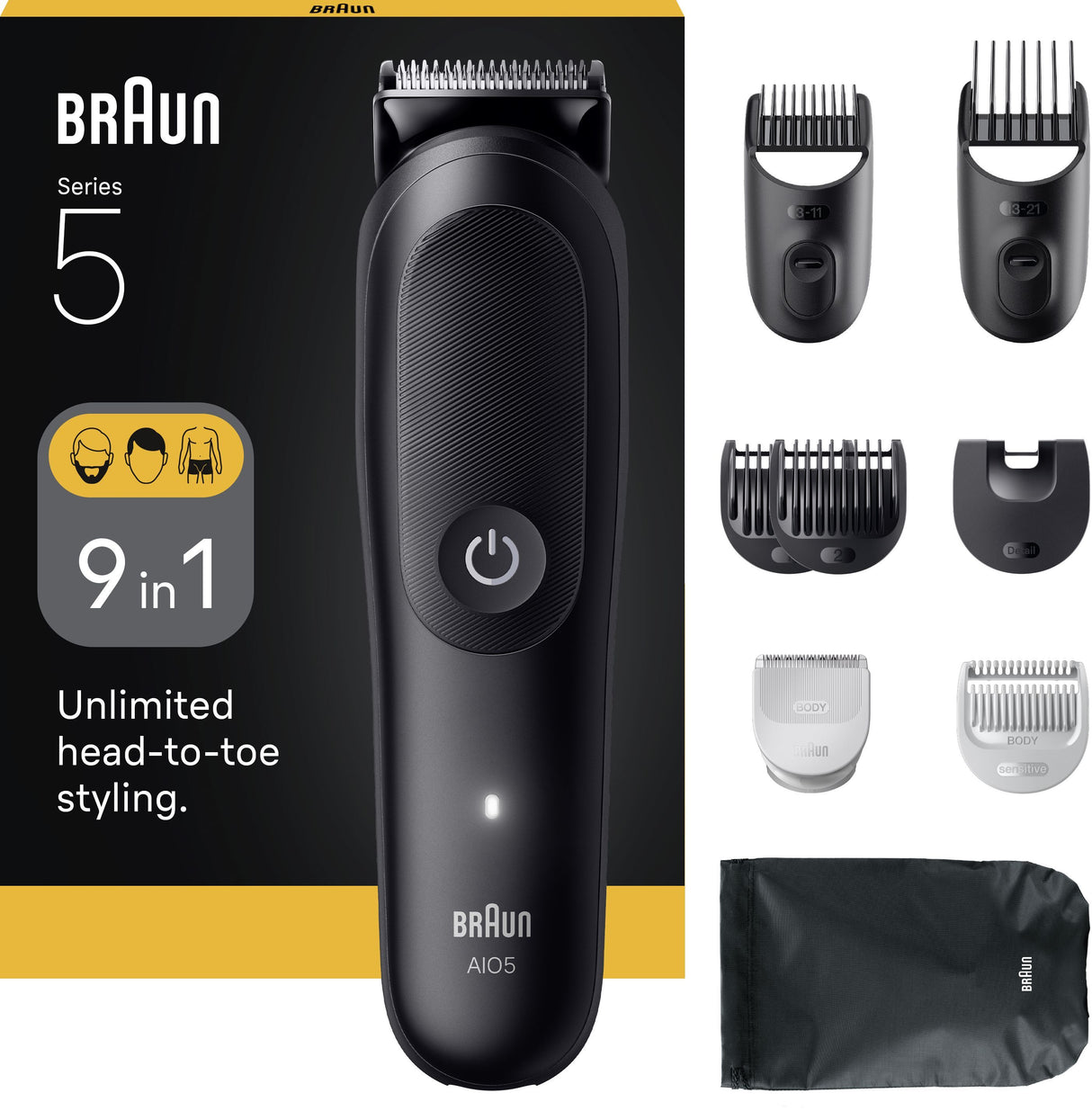 Tondeuse cheveux et barbe - Série 5-  BRAUN - AIO5540 - 120 min - 14 réglages - Noir
