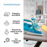 Fer a vapeur BRAUN FI3144 BL FreeStyle 3 - Semelle SuperCeramic - Puissance 2400 W - Vapeur constante 45 g/min