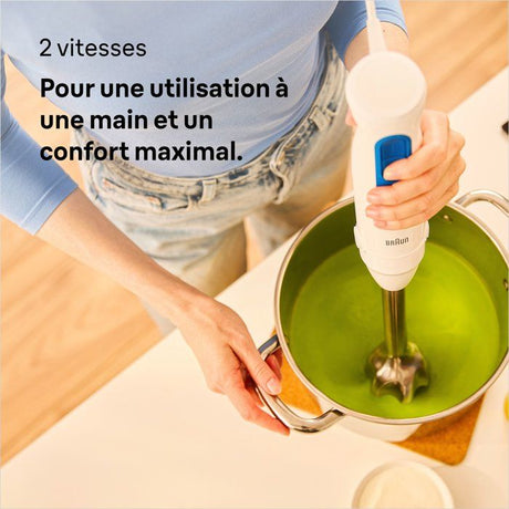 Mixeur plongeant - BRAUN - MultiQuick MQ30001M - 900 W - 2 vitesses - Blanc / Bleu