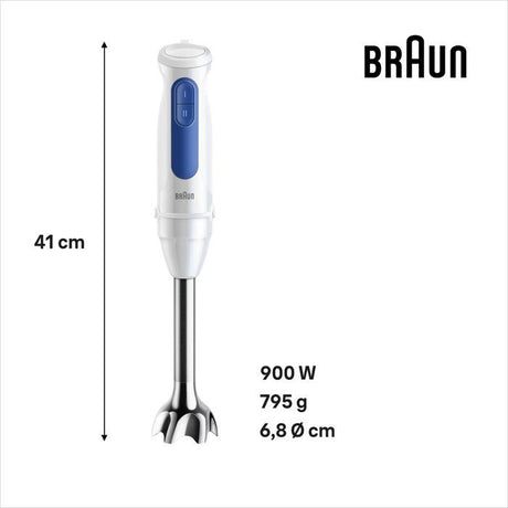 Mixeur plongeant - BRAUN - MultiQuick MQ30001M - 900 W - 2 vitesses - Blanc / Bleu
