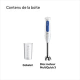 Mixeur plongeant - BRAUN - MultiQuick MQ30001M - 900 W - 2 vitesses - Blanc / Bleu